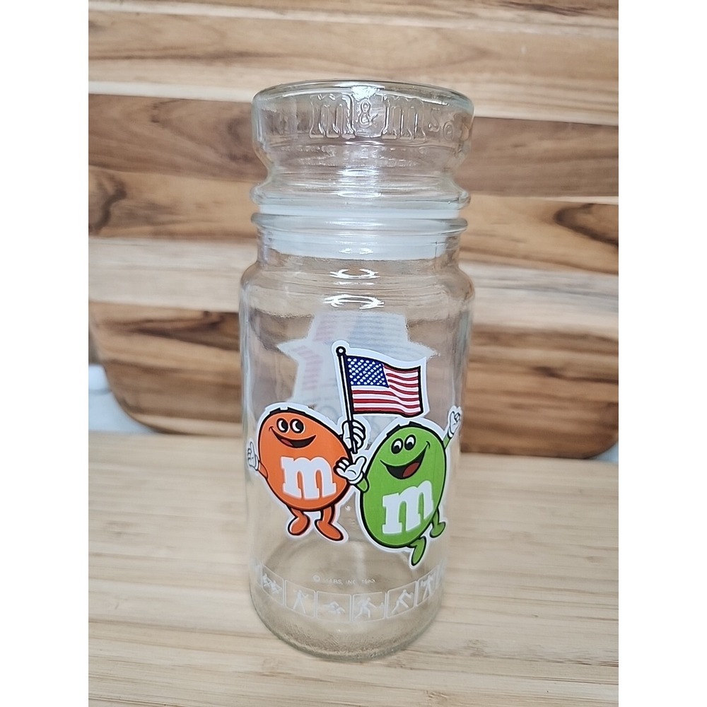 Vtg M&M 1984 Olympics Commemorative Glass Candy Jar W Lid Stopper Anchor Hocking